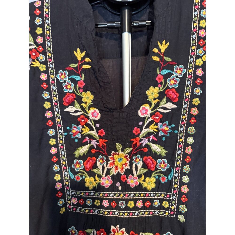 Johnny Was 100% Cotton Embroidered Tunic Dress - Black Multi - L - Picture 2 of 5